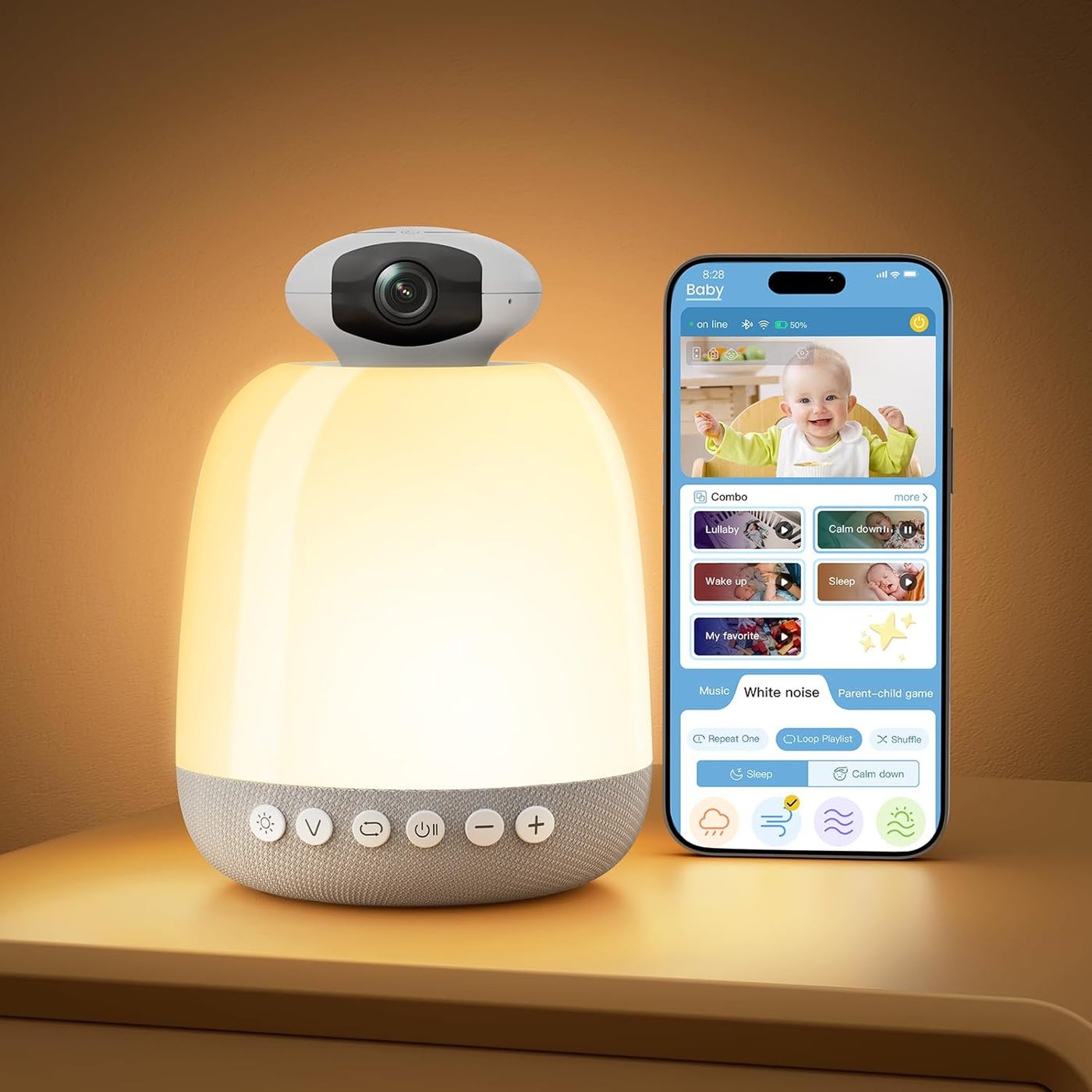 Glocusent Smart WiFi Baby Monitor 1080p Secure Wide Angel Video Camera Baby Sound Machine with 62 Music Tracks 51 Bluetooth Speaker 24 Colors Baby Night Light for Nursery Toddler Kids Bedroom