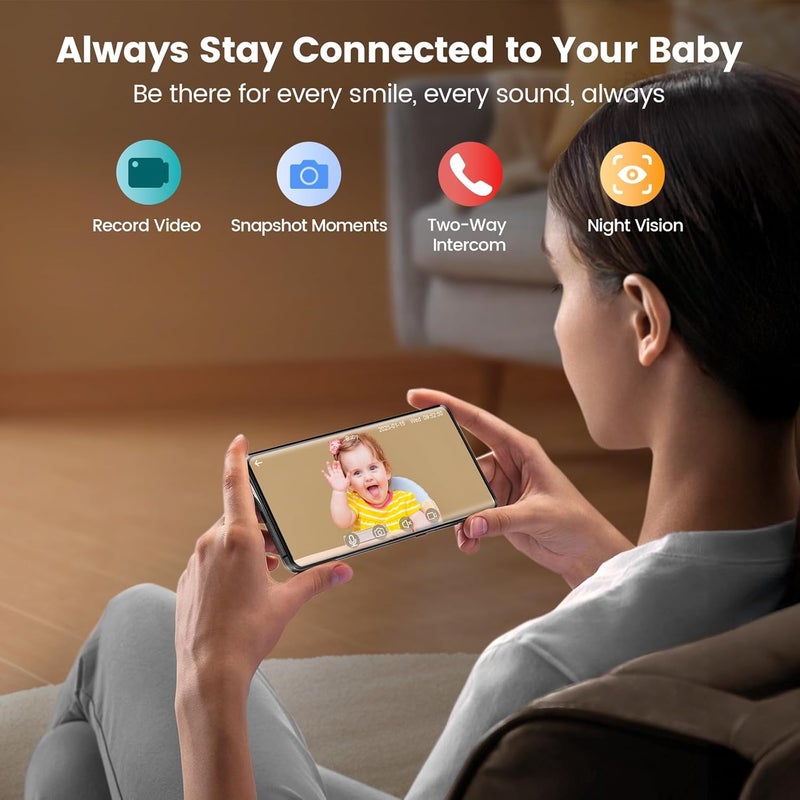 Glocusent Smart WiFi Baby Monitor 1080p Secure Wide Angel Video Camera  Baby Sound Machine with 62 Music Tracks 51 Bluetooth Speaker  24 Colors Baby Night Light for Nursery Toddler Kids Bedroom - Image 3