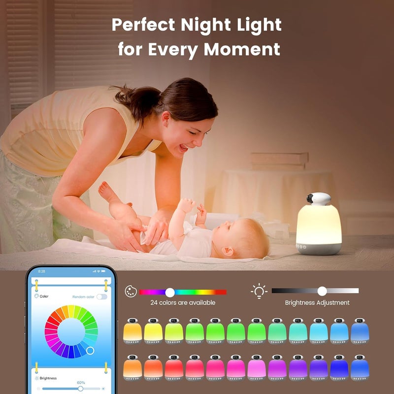 Glocusent Smart WiFi Baby Monitor 1080p Secure Wide Angel Video Camera  Baby Sound Machine with 62 Music Tracks 51 Bluetooth Speaker  24 Colors Baby Night Light for Nursery Toddler Kids Bedroom - Image 5