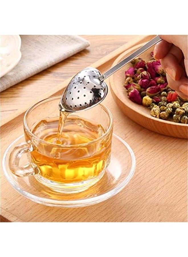 Generic - 4PCS Stainless Steel Heart Shape Tea Infuser Long Handle Filter Tea Filter for Loose Tea - Image 1