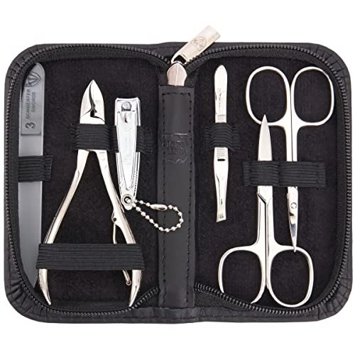 3 Swords Germany - brand quality 6 piece manicure pedicure grooming kit set for professional finger & toe nail care scissors clipper genuine leather case in gift box, Made in Solingen Germany (02259) - Image 1