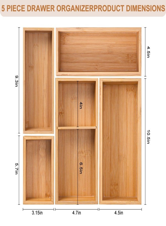 Buwheekoki Bamboo Drawer Organizer Set of 5 for Kitchen Multi-purpose Storage Dividers for Kitchen, Office, Jewelry, Cosmetics, Tableware - Premium Quality Wooden Drawer Dividers for Drawer Organizer Gift Ideas - Image 2