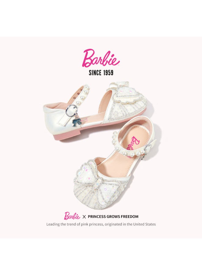 Barbie Girls' Crystal Shoes Little Girls' Sandals Summer Soft Sole Bowknot Cutout Leather Shoes Da6828 Off-white Size 27 - Image 4