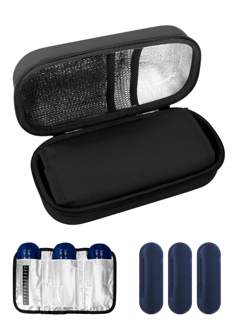 URbazaar Insulin Cooler Travel Carrying Case, Diabetic Medication Organizer Insulated Cooling Bag with 3 Ice Packs for Insulin Pens Syringe Needle -Black  - Image 1
