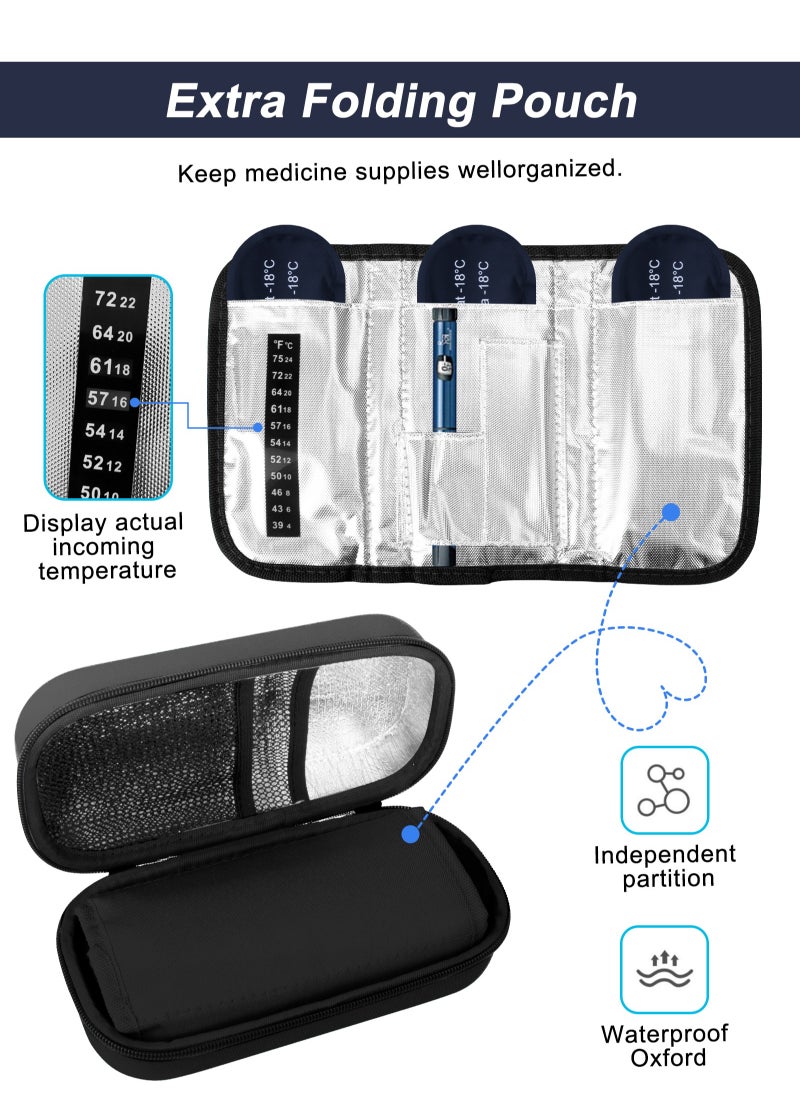 URbazaar Insulin Cooler Travel Carrying Case, Diabetic Medication Organizer Insulated Cooling Bag with 3 Ice Packs for Insulin Pens Syringe Needle -Black  - Image 3