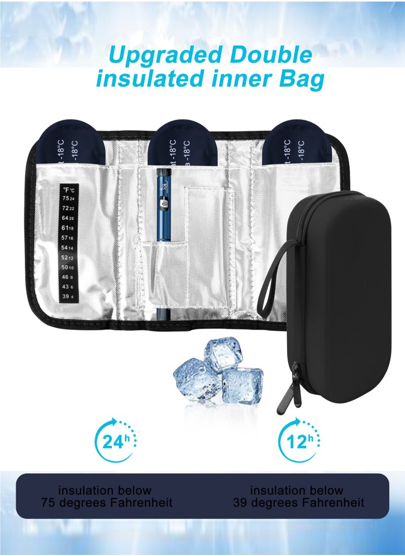 URbazaar - Insulin Cooler Travel Carrying Case, Diabetic Medication Organizer Insulated Cooling Bag with 3 Ice Packs for Insulin Pens Syringe Needle -Black - Image 1