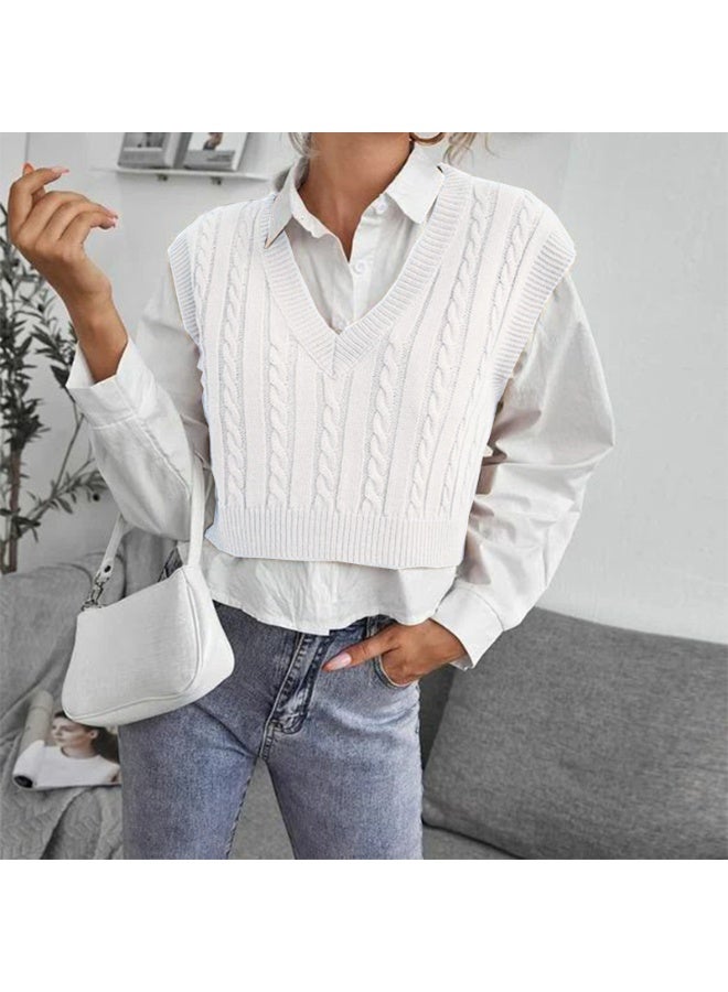 NIBEMINENT Sweater European and American Women's Knitted Waistcoat Pullover V-neck Vest Sweater Top for Women - Image 1