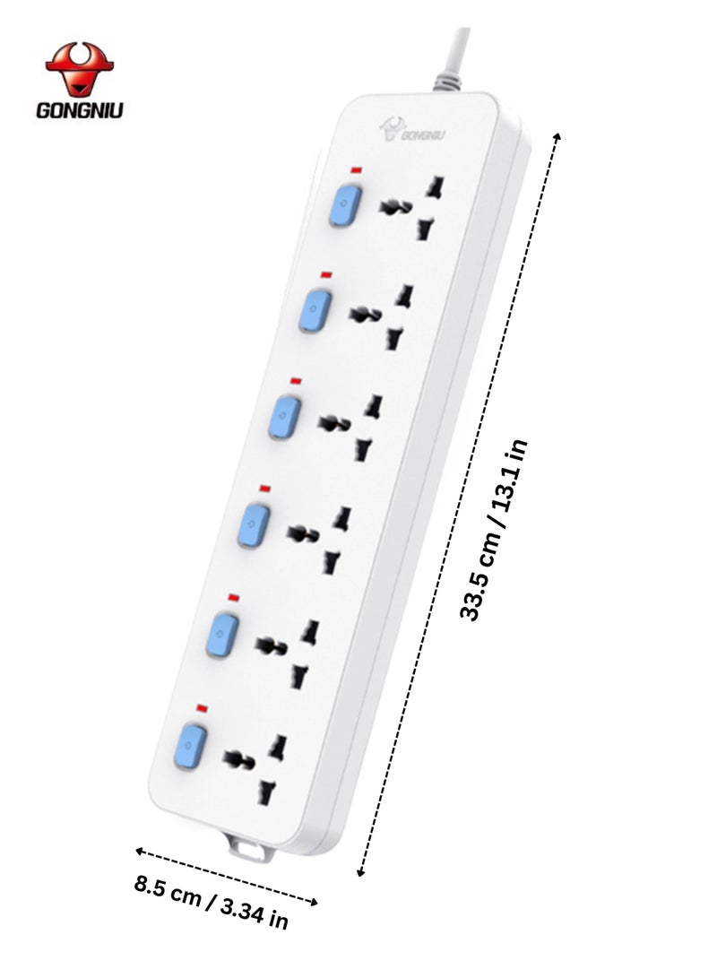 غونغنيو سلك تمديد كهربائي متعدد المنافذ بطول 5 أمتار و6 منافذ، شريط طاقة عالمي بمفاتيح فردية، فتحات تعليق، سلك تمديد للمنزل والمكتب - Image 2