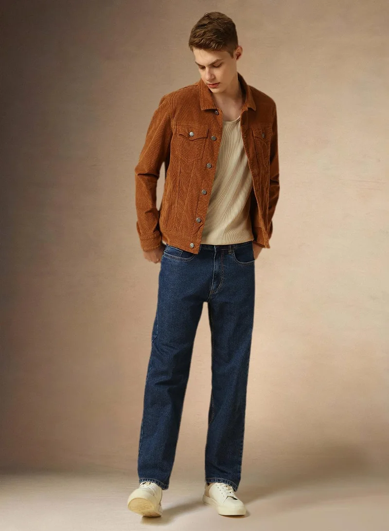 Dennis Lingo Men's Mid Blue Cotton Blend Washed Full Length Relaxed Jeans