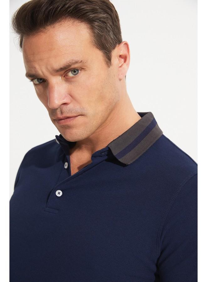 JUNE Exclusive Men Slim Fit 100% Cotton Polo Neck Tshirt Navy - Image 4