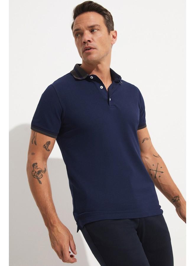 JUNE Exclusive Men Slim Fit 100% Cotton Polo Neck Tshirt Navy - Image 2
