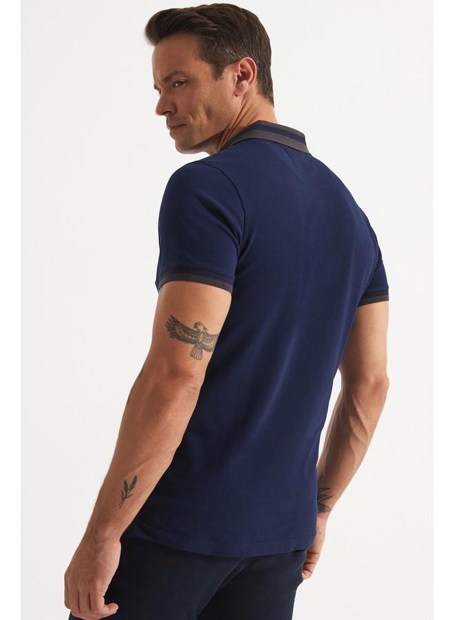 JUNE Exclusive Men Slim Fit 100% Cotton Polo Neck Tshirt Navy - Image 5