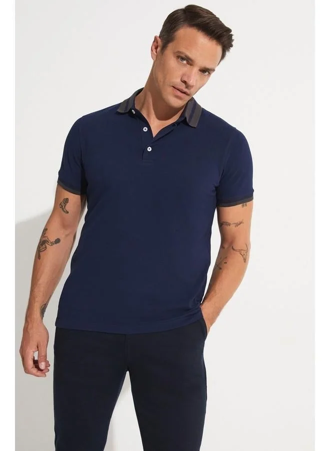 JUNE Exclusive Men Slim Fit 100% Cotton Polo Neck Tshirt Navy
