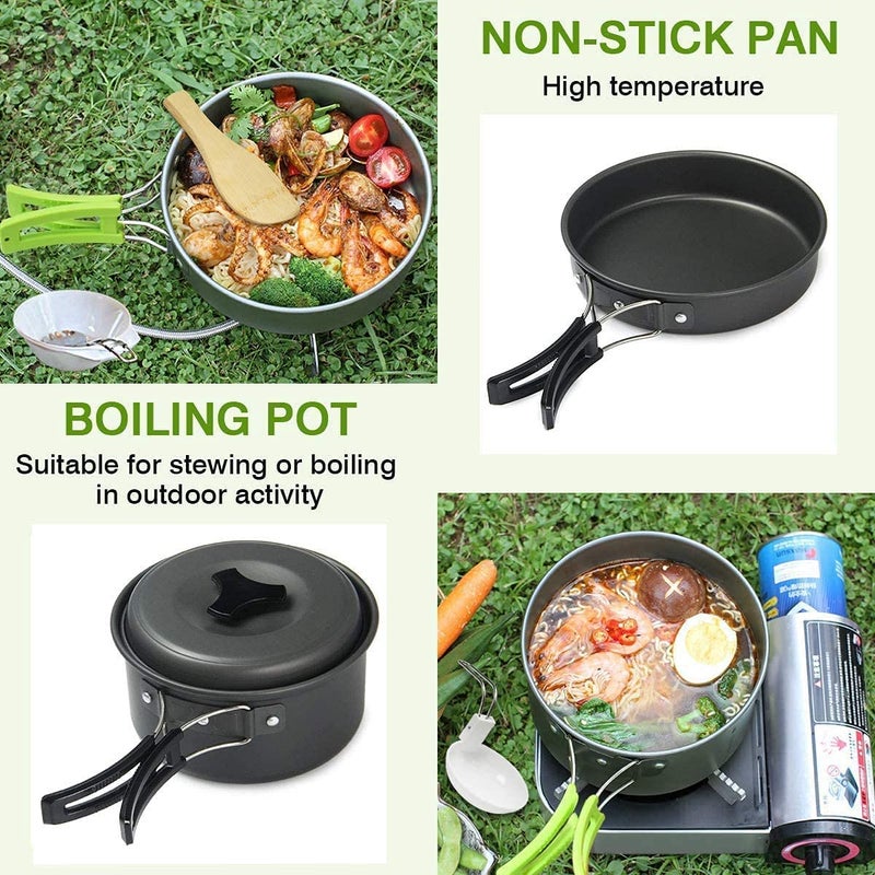 DPCR 11-Piece Camping Cookware Mess Kit with Gas Stove, Lightweight Nonstick Pot & Pan Set with Spork, Bowls, Sponge & Travel Bag – Compact Outdoor Cooking Gear for Backpacking, Hiking, Scouts - Image 4