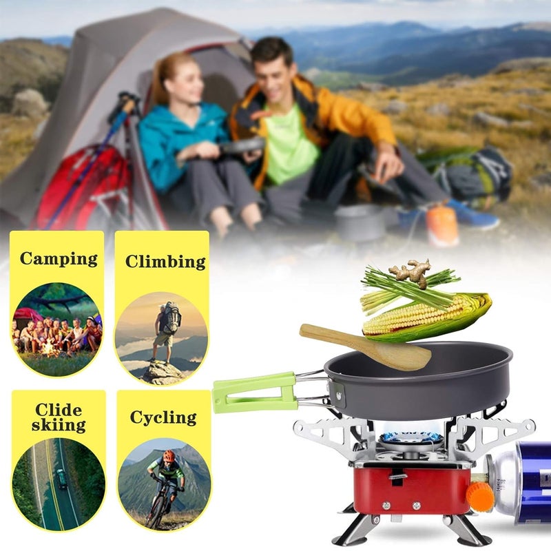 DPCR 11-Piece Camping Cookware Mess Kit with Gas Stove, Lightweight Nonstick Pot & Pan Set with Spork, Bowls, Sponge & Travel Bag – Compact Outdoor Cooking Gear for Backpacking, Hiking, Scouts - Image 3