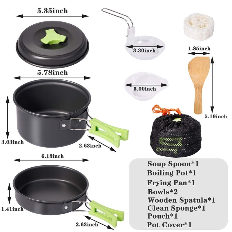 DPCR 11-Piece Camping Cookware Mess Kit with Gas Stove, Lightweight Nonstick Pot & Pan Set with Spork, Bowls, Sponge & Travel Bag – Compact Outdoor Cooking Gear for Backpacking, Hiking, Scouts - Image 2