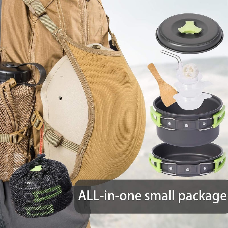 DPCR 11-Piece Camping Cookware Mess Kit with Gas Stove, Lightweight Nonstick Pot & Pan Set with Spork, Bowls, Sponge & Travel Bag – Compact Outdoor Cooking Gear for Backpacking, Hiking, Scouts - Image 5