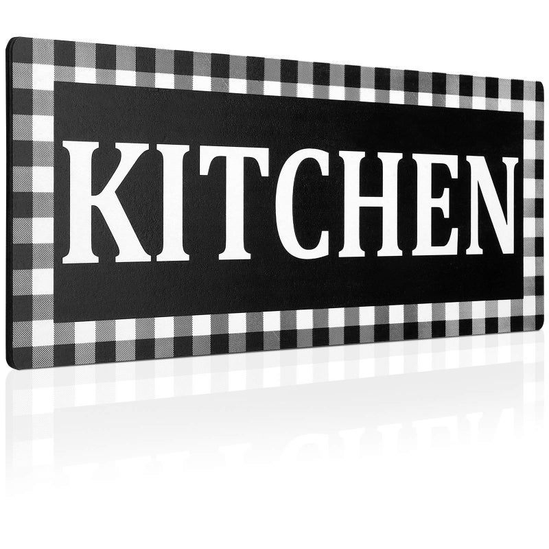 Jetec Kitchen Sign Buffalo Plaid Wooden Black and White Wall Decor 138 x 51 Rustic Checkered Wall Sign Vintage Farmhouse Kitchen Decor for Home Pantry Dining Room Restaurant Coffee Shop