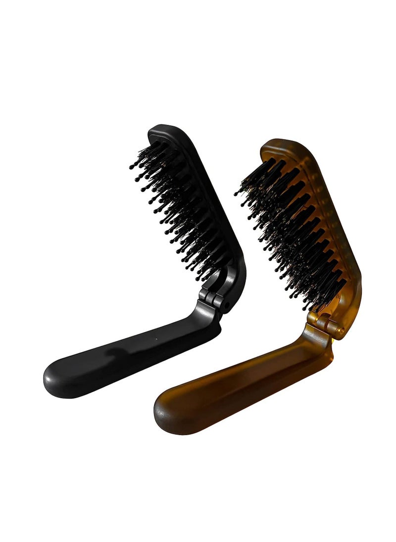 Y&D Folding Hair Brush, Portable Comb, Collapsable Pocket Boar Bristle Travel Comb for Men Women Kids Thin Thick Curly Straight Wet Dry Restore Shine 2Pcs  - Image 1