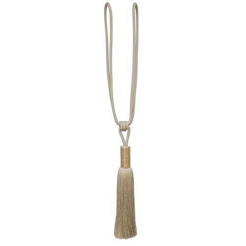 MALOINTEX 2 Pack Curtain Glitter Tassels Tiebacks Tie-Backs, Curtain Handmade Holdbacks, Festive Tassel Tiebacks Polyester Shimmer Curtain Tieback - Beige - Image 3