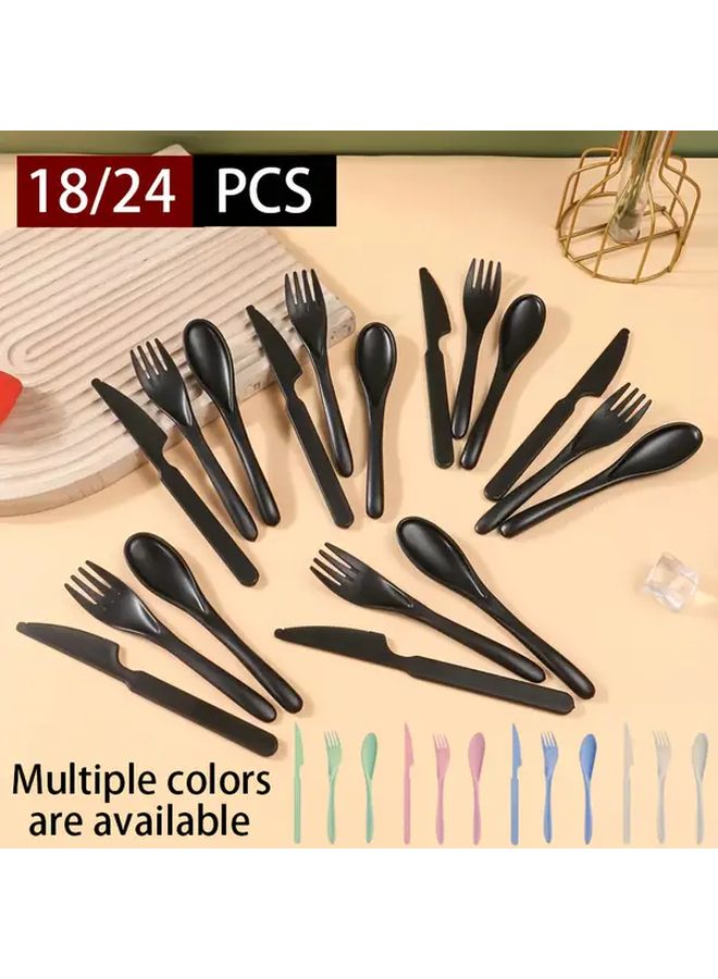 Beige 24-Piece Reusable PP Cutlery Set for Camping Picnic Travel - Image 1