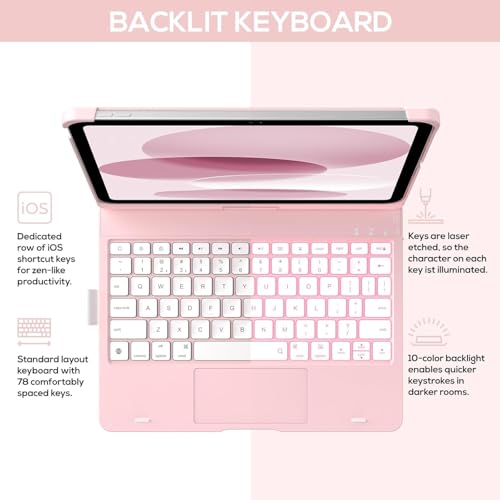 typecase Touch Keyboard for 11th (A16) & 10th Gen with Multi-Touch Trackpad, 11-Colors Backlit, 360° Rotatable Multi Viewing Angle, Pencil Holder (Not fit to Air 11/Air 5th/Pro 11)- Lt Pink'26 - Image 3