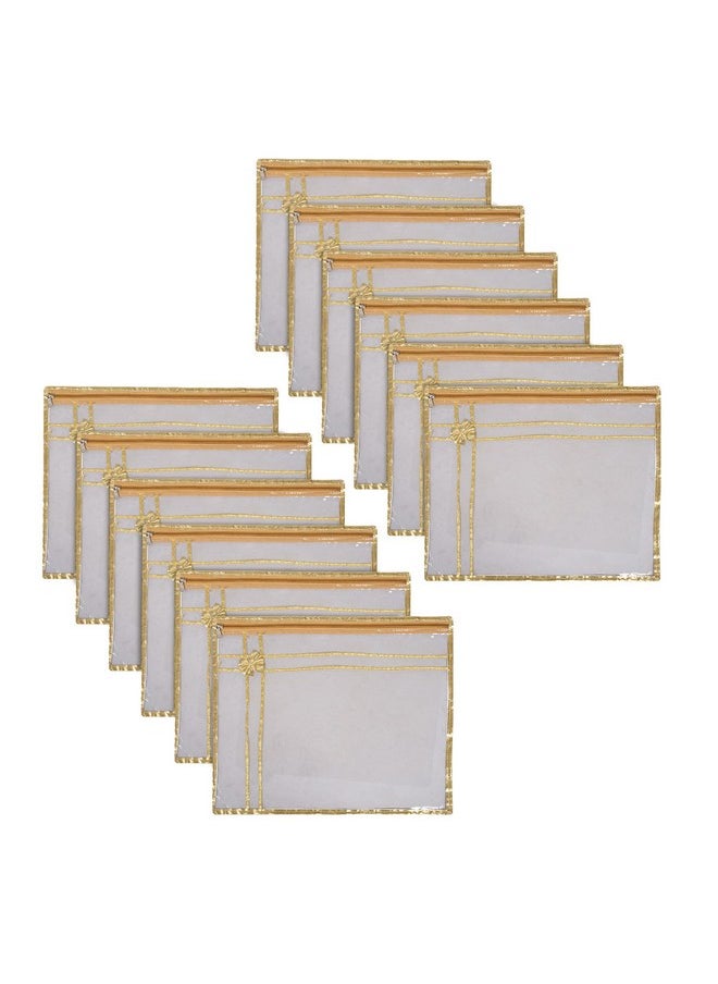 Kuber Industries Kuber Industries Polyvinyl Chloride Saree Cover | Clothes Storage Bag | Single Packing Saree With Zip Closure | Cloth Stoarge Organizer | Bow With Golden Border | Pack Of 12 | Transparent, 36 Cm, 1 Cm  - Image 1