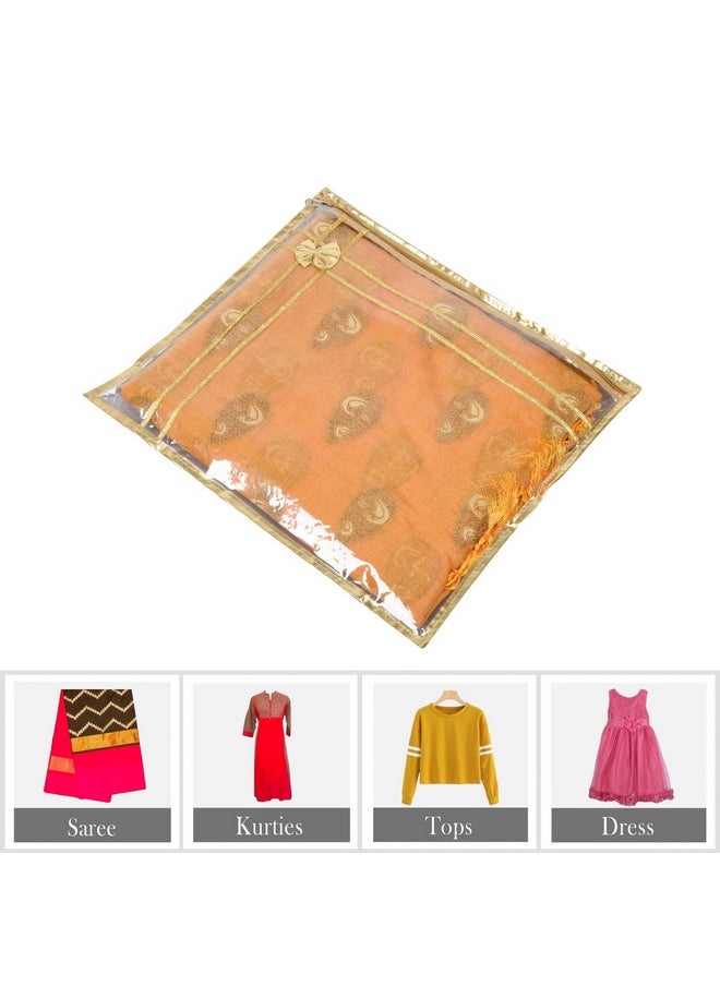 Kuber Industries Kuber Industries Polyvinyl Chloride Saree Cover | Clothes Storage Bag | Single Packing Saree With Zip Closure | Cloth Stoarge Organizer | Bow With Golden Border | Pack Of 12 | Transparent, 36 Cm, 1 Cm  - Image 4