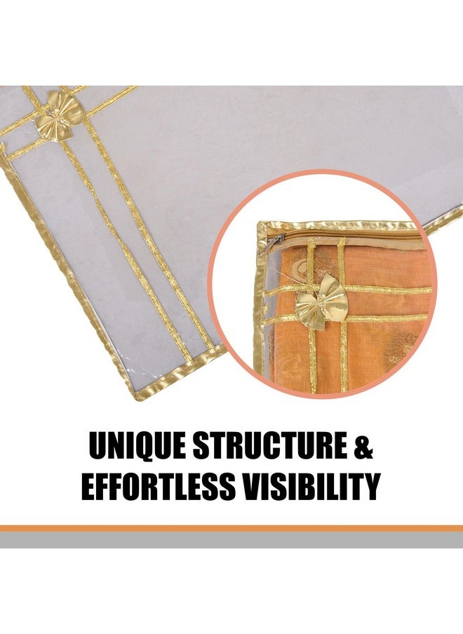 Kuber Industries Kuber Industries Polyvinyl Chloride Saree Cover | Clothes Storage Bag | Single Packing Saree With Zip Closure | Cloth Stoarge Organizer | Bow With Golden Border | Pack Of 12 | Transparent, 36 Cm, 1 Cm  - Image 5