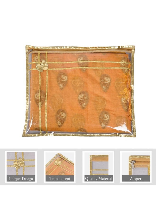 Kuber Industries Kuber Industries Polyvinyl Chloride Saree Cover | Clothes Storage Bag | Single Packing Saree With Zip Closure | Cloth Stoarge Organizer | Bow With Golden Border | Pack Of 12 | Transparent, 36 Cm, 1 Cm  - Image 2