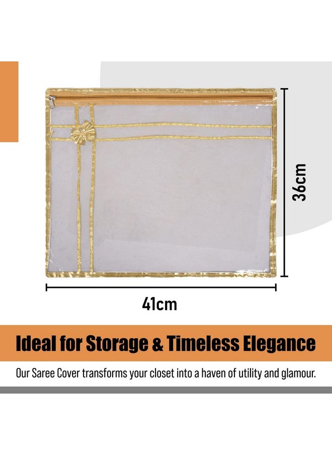 Kuber Industries Kuber Industries Polyvinyl Chloride Saree Cover | Clothes Storage Bag | Single Packing Saree With Zip Closure | Cloth Stoarge Organizer | Bow With Golden Border | Pack Of 12 | Transparent, 36 Cm, 1 Cm  - Image 3