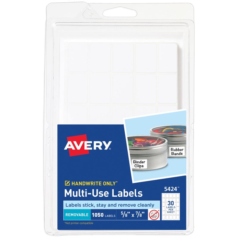 Avery Multi-Use Removable Labels, 5/8" x 7/8", White, Non-Printable, 1,050 Blank Labels Total (5424) - Image 1