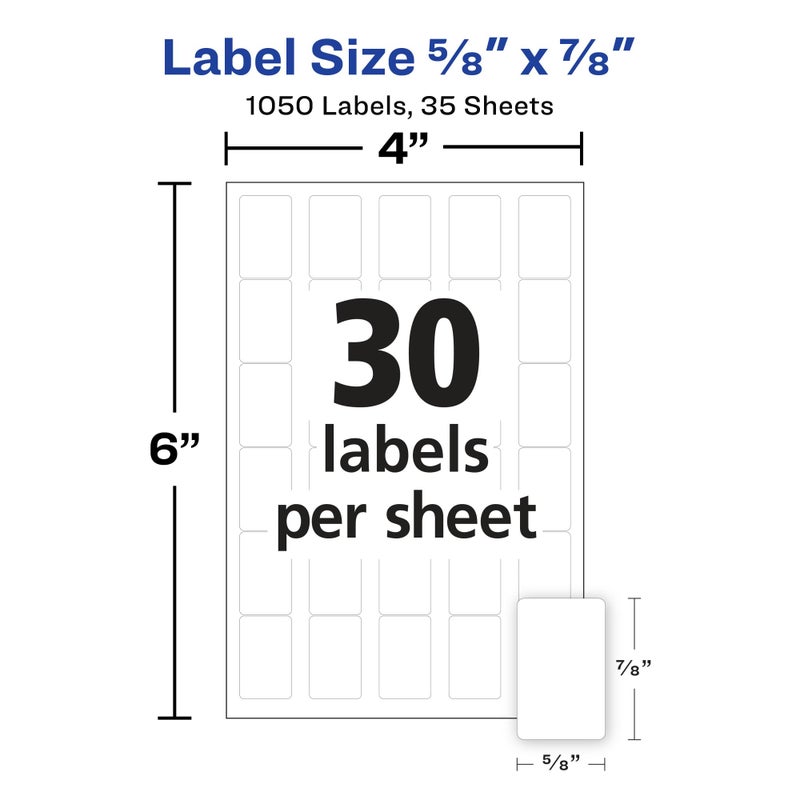 Avery Multi-Use Removable Labels, 5/8" x 7/8", White, Non-Printable, 1,050 Blank Labels Total (5424) - Image 3