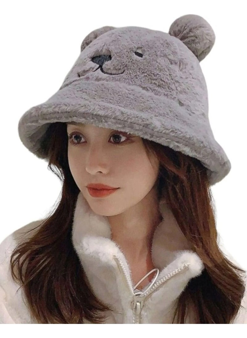 Trenderrs Women's Cute Bear Ear Plush Bucket Hat  - Image 1