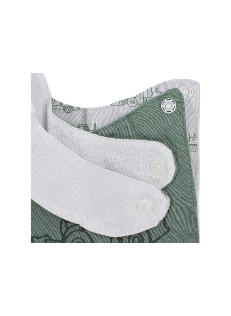 Junior Cotton Bib Olive & Grey with Tractor Print – Pack Of 2 - Image 3