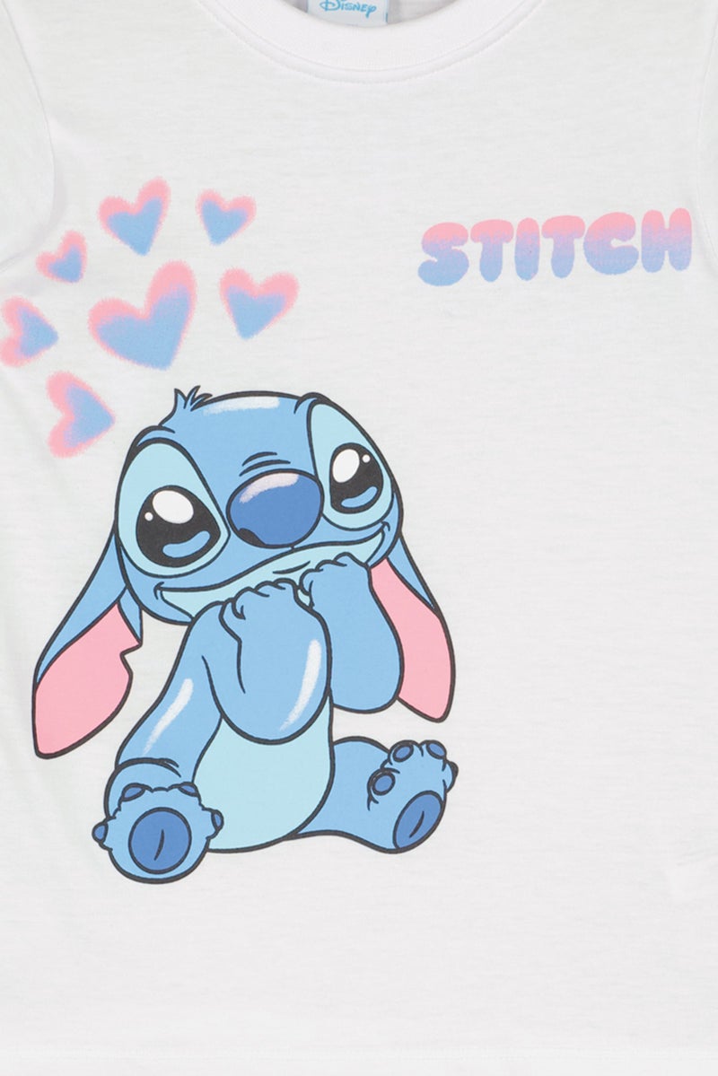 Disney Toddlers Girl Stitch Print Short Sleeve T-Shirt, White - Image 3