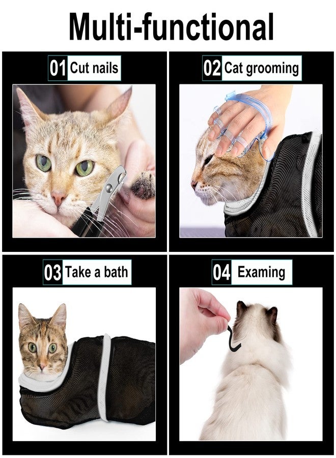 Patelai 5 Pcs Cat Bathing Bag Set Cat Grooming Bag Adjustable Pet Shower Net Muzzles Nail Clipper Tick Remover Tool Massage Brush(Black White) - Image 5