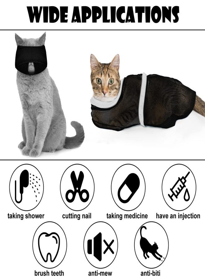 Patelai 5 Pcs Cat Bathing Bag Set Cat Grooming Bag Adjustable Pet Shower Net Muzzles Nail Clipper Tick Remover Tool Massage Brush(Black White) - Image 4
