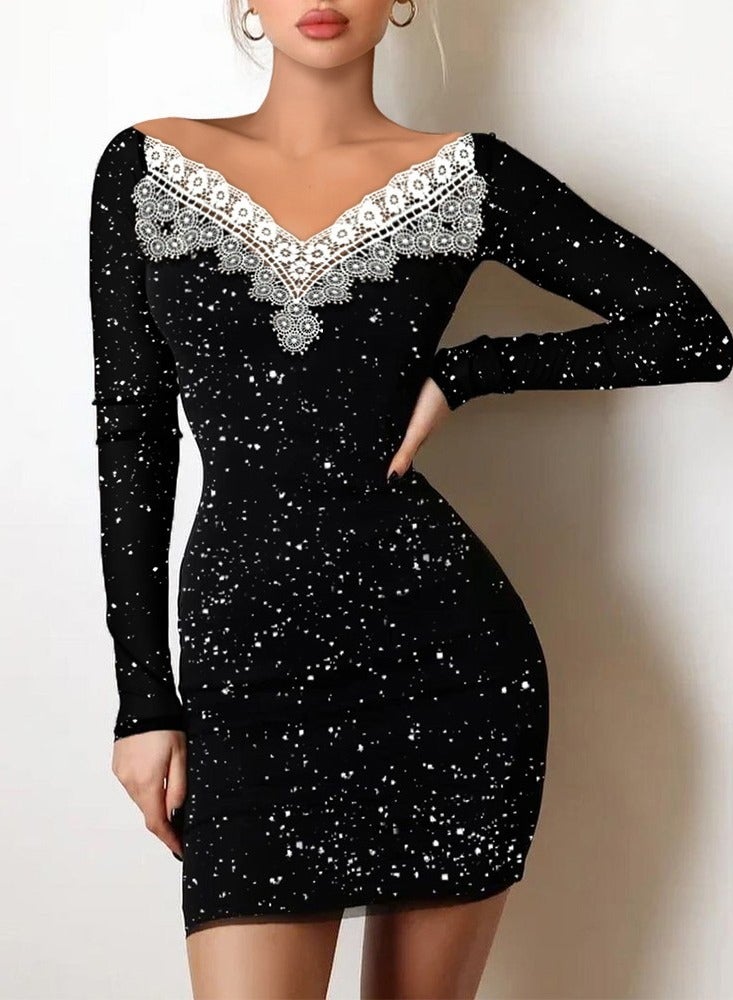 general Women's Elegant Mini Evening Dresses,  Slimming, Formal Occasion Dress, Mesh, Long Sleeve, Wrap Prom Gown - Image 1