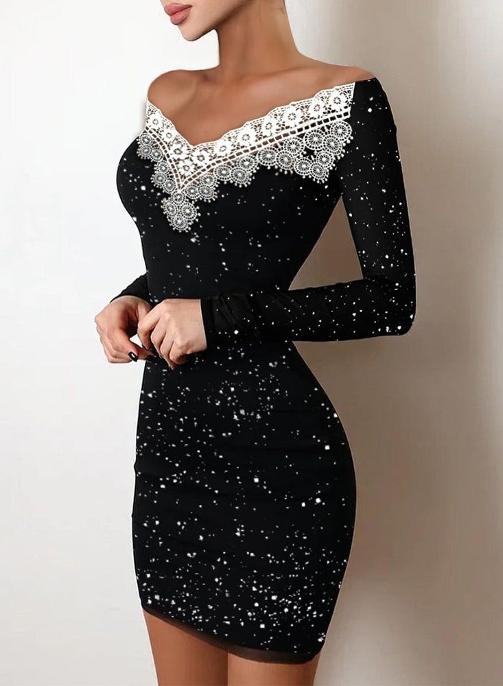 general Women's Elegant Mini Evening Dresses,  Slimming, Formal Occasion Dress, Mesh, Long Sleeve, Wrap Prom Gown - Image 2