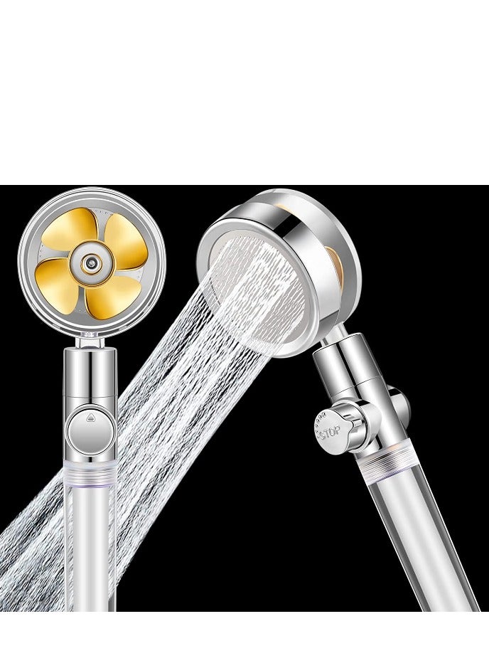 Loquat High Pressure Fan Shower Heads, Turbo Propeller Driven Shower Head, Gold 360 Degrees Rotatable Propeller Shower Head, Universal Handheld Turbocharged Shower Head with Filter for Bathroom Shower Kids - Image 1