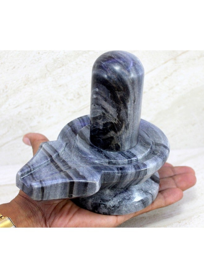 KLEO Baahubali Design Big Size (4.75") Grey/Black Natural Stone Shiva Lingam Shiv Ling Idol Murti for Daily Pooja Purpose - Image 5