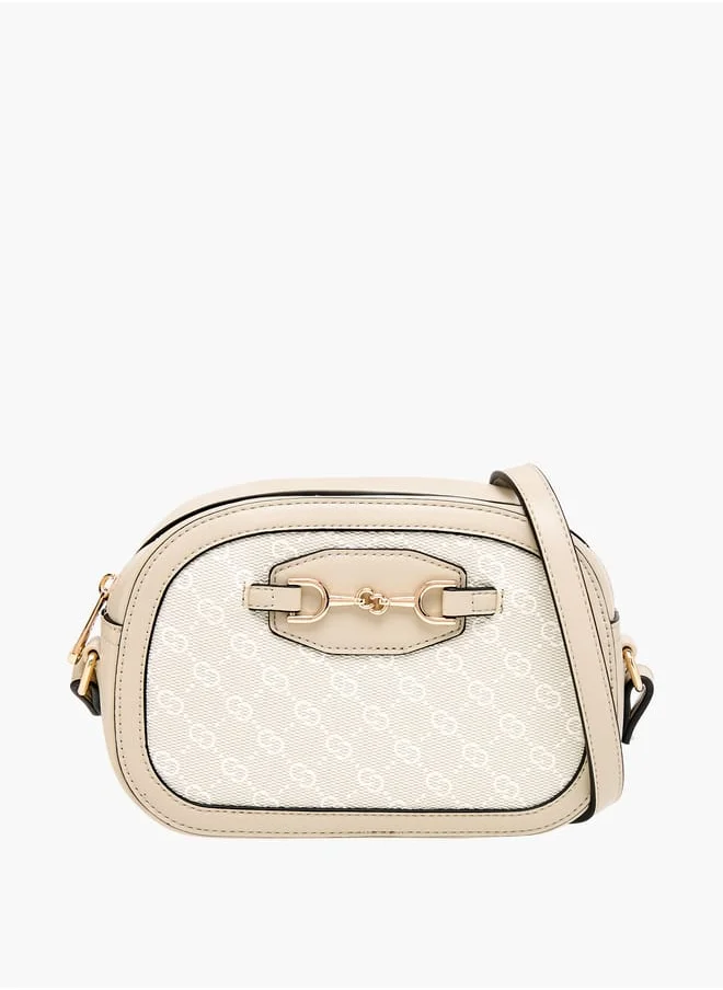 سيليست Women Monogram Detail Crossbody Bag with Adjustable Strap and Zip Closure