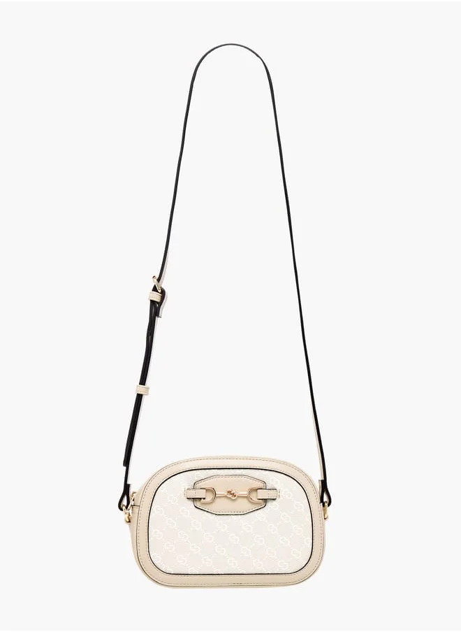 سيليست Women Monogram Detail Crossbody Bag with Adjustable Strap and Zip Closure