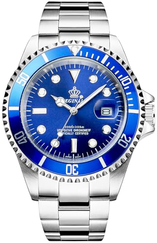 Reginald Men's Watch Luminous Quartz Rotatable Bezel Sapphire Glass Silver Stainless Steel Band and Case Waterproof Sports Blue Watch - Image 3