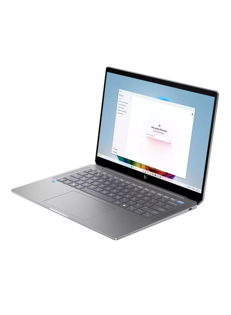 HP لابتوب أومني بوك ألترا بشاشة 14 بوصة بدقة 2K (2240x1400)، معالج AMD Ryzen AI 9-365، ذاكرة وصول عشوائي 16 جيجابايت DDR5، قرص صلب SSD بسعة 1 تيرابايت، بطاقة رسومات مدمجة، نظام تشغيل ويندوز 11، يدعم اللغتين الإنجليزية والعربية، لون فضي الإنجليزية/العربية - Image 3