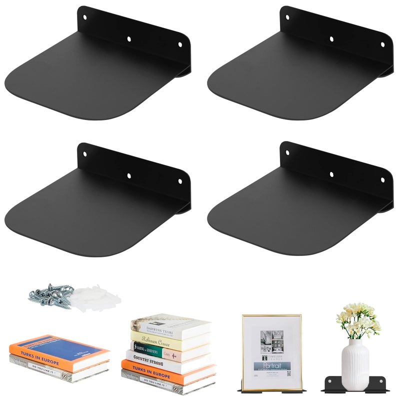 STORAGE MANIAC Floating Book Shelves for Wall Mounted Invisible Floating Bookshelves Heavy-Duty Steel Hidden Bookshelf Hanging Bookshelves for Bedroom Living Room Office, Black 4-Pack - Image 1