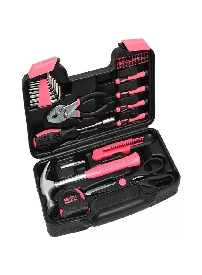 39 Pcs All Purpose Basic Household Pink Tool Kit for Women - Small Tool Set with Toolbox Great for Home, Garage, Office and College Dormitory Use