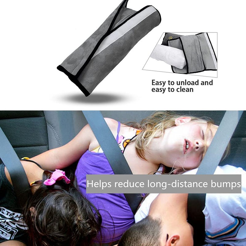 COFFLED Gray Seat Belt Pillow For Kids 2Pc  Seatbelt Pillow For Child Travel  Seat Belt Pillow For Toddler Head Protector  Shoulder Pad For Car Safety Seatbelt  Car Sleeping Seat Belt Pillow Support - Image 2