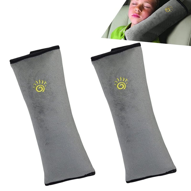 COFFLED Gray Seat Belt Pillow For Kids 2Pc  Seatbelt Pillow For Child Travel  Seat Belt Pillow For Toddler Head Protector  Shoulder Pad For Car Safety Seatbelt  Car Sleeping Seat Belt Pillow Support - Image 1